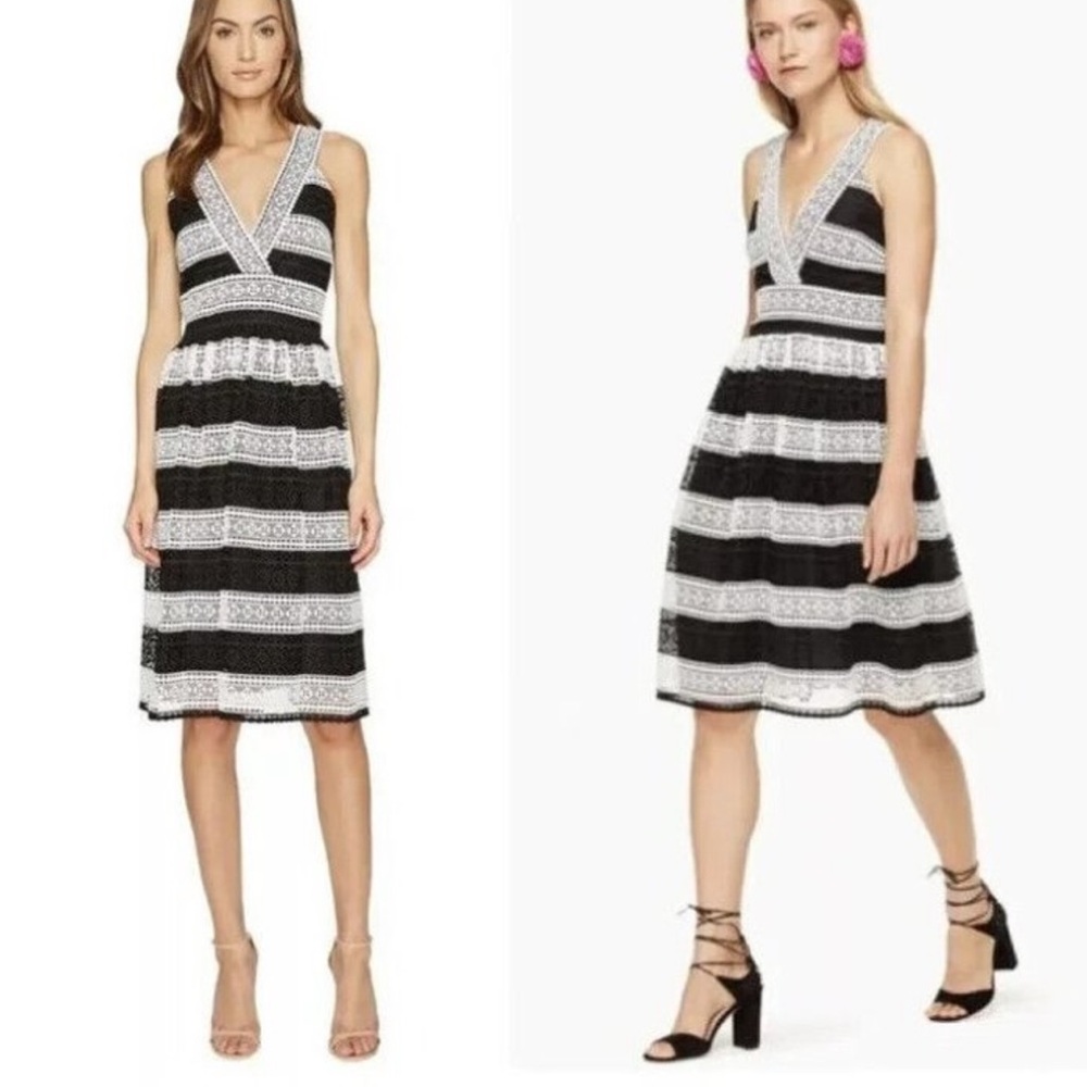 Kate Spade Black & White Stripe Lace Dress NWOT 10